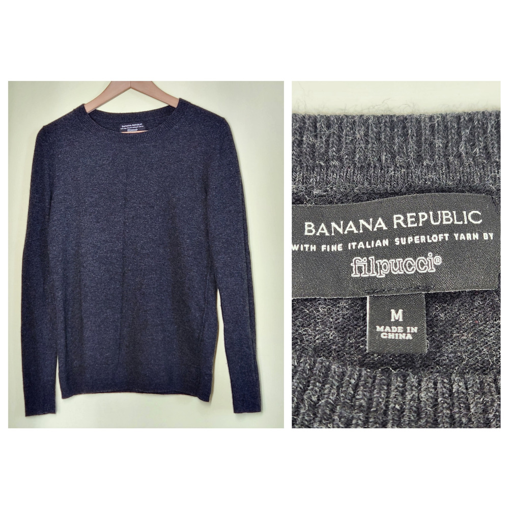 Banana Republic Filpucci Classic Crew Neck Sweater Men Medium Gray Wool Cashmere
